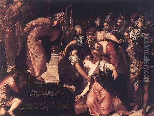 Esther before Ahasuerus 1547-48 Oil Painting - Jacopo Tintoretto (Robusti)