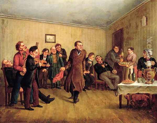 A merchants evening party Oil Painting - Leonid Ivanovich Solomatkin