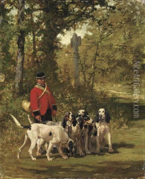 A Huntmaster With His Dogs On A Forest Trail Oil Painting - Charles Olivier De Penne