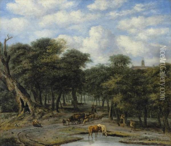 A Forest Clearing With Cattle Oil Painting - Philips Koninck