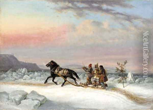 The Winter Crossing from Levis to Quebec Oil Painting - Cornelius Krieghoff