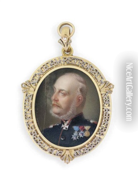 George V (1819-1878), King Of Hanover, In Blue Coat With Gold Collar, Epaulettes And Aiguillettes Oil Painting - Richard Schwager