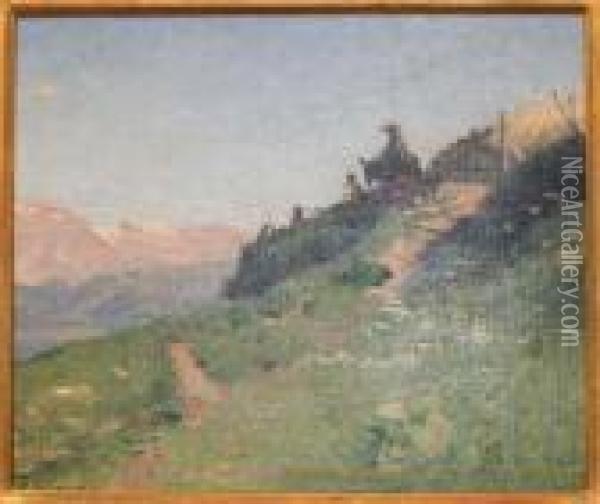 Personnages A Dos De Mulet A St Luc / Val D'anniviers Oil Painting - Edouard John E. Ravel