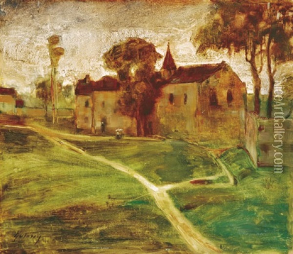 On The Road (the Neighbourhood Of The Priory) Oil Painting - Lajos Gulacsy