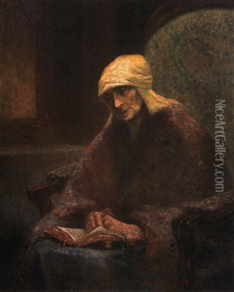 Portrait De Marguerite Moreno Dans La Folle De Chaillot Oil Painting - Lucien Levy-Dhurmer