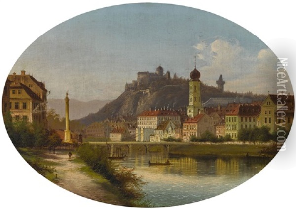 Blick Auf Luzern - Stadtvedute Oil Painting - Johann Wilhelm Jankowski