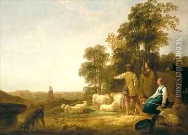 A Landscape with Shepherds and Shepherdesses Oil Painting - Aelbert Cuyp
