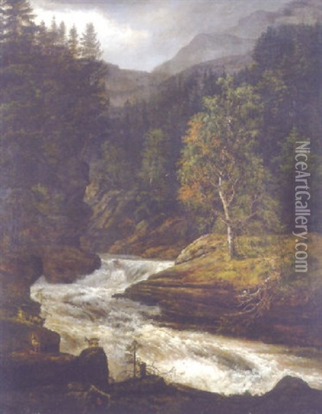 Gebirgslandschaft Mit Wildbach Bei Hemsedal Oil Painting - Johan Christian Dahl