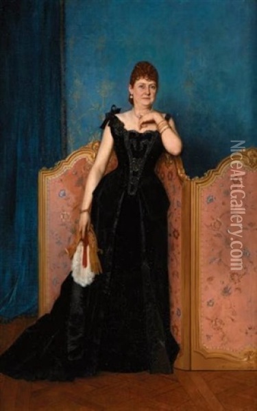 Portrait D'une Elegante En Tenue De Bal Oil Painting - Auguste Toulmouche