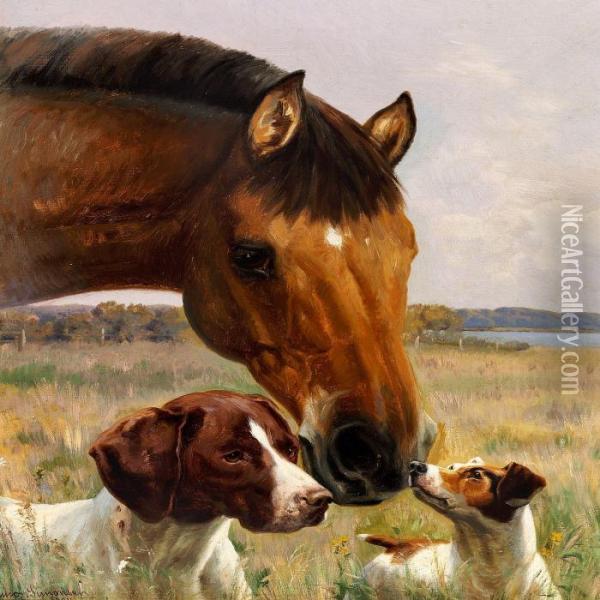 Three Friends Oil Painting - Simon Simonson