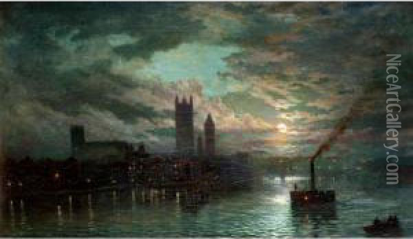 The Thames At Night Oil Painting - Walter Meegan