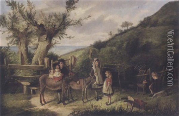 Playtime Oil Painting - Charles Hunt the Younger