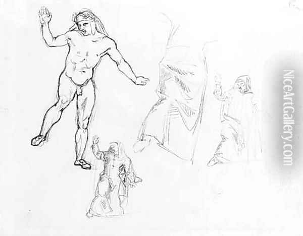 Studies for La barque de Dante Oil Painting - Eugene Delacroix