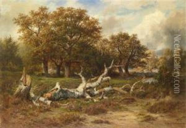 Landscape Near Fontainebleau Oil Painting - Francois Auguste Ortmans