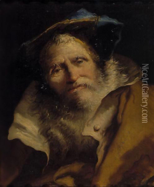 Head Of A Philosopher Oil Painting - Giovanni Domenico Tiepolo