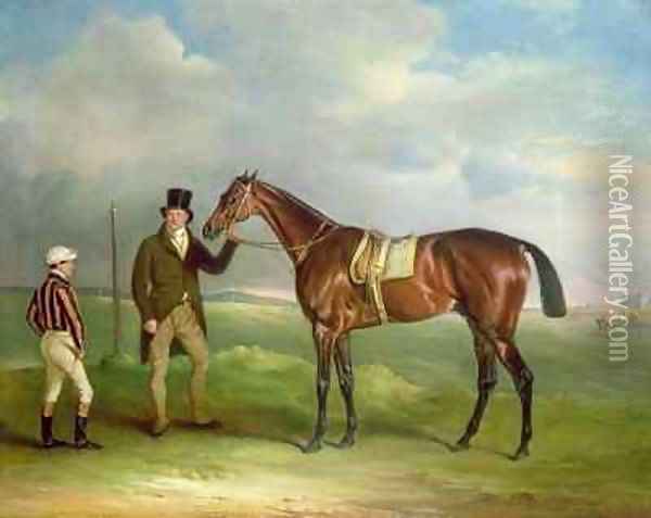 The Duke of Clevelands Chorister held by trainer John Smith with jockey John Day Snr at Doncaster Oil Painting - John Snr Ferneley