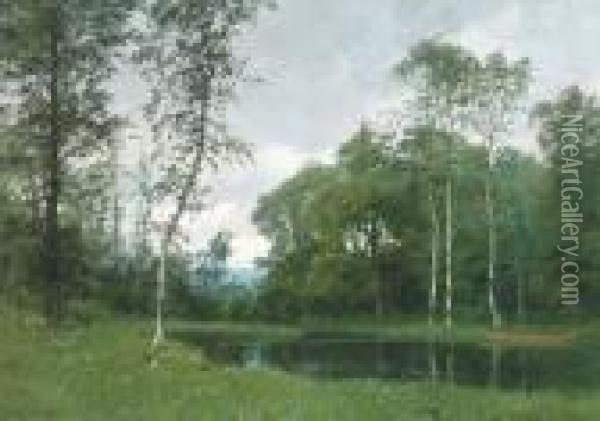 A Quiet Pond In A Forest Clearing Oil Painting - Marco Calderini