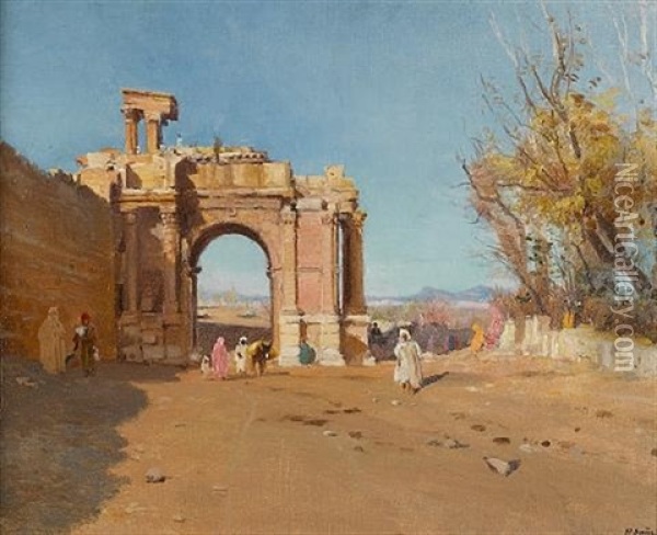 Arc De Triomphe De Caracalla, Tebessa (algeria) Oil Painting - Paul (Jean Marie) Sain