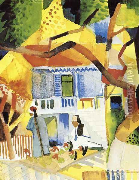 Courtyard of a Villa at St. Germain Oil Painting - August Macke