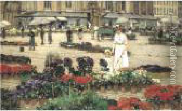 The Flower Market Oil Painting - Heinrich Hermanns