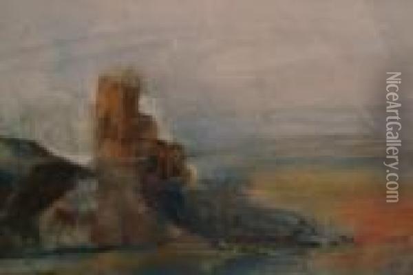 Castle On Cliff Top Beside The Sea Oil Painting - Hercules Brabazon Brabazon