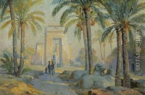 Ruinen Von Karnak. Oil Painting - Tony Binder