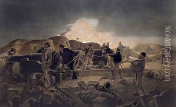 A Hot Night in the Batteries, plate from The Seat of War in the East, pub. by Paul and Dominic Colnaghi and Co., 1856 Oil Painting - William Simpson