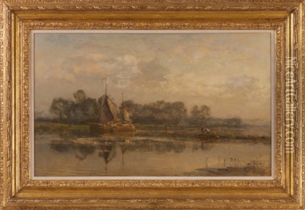 Het Kanaal Bij De Witte Brug: Early Morning Along The Canal Oil Painting - Willem Bastiaan Tholen