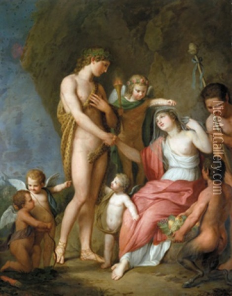 Die Hochzeit Von Bacchus Und Ariadne Auf Der Insel Naxos Im Agaischen Meer Oil Painting - Johann Tusch