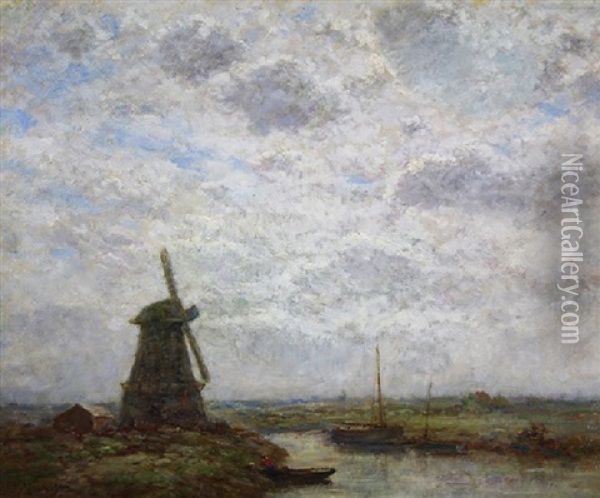 Windmill On The Marshes Oil Painting - Jacob Henricus Maris