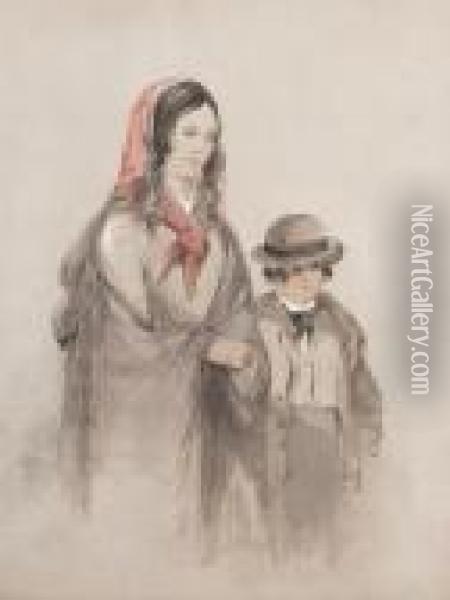 An Irish Mother And Son Oil Painting - George Bryant Campion