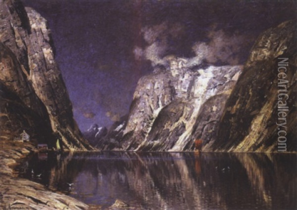 Fjord En Norvege Oil Painting - Adelsteen Normann