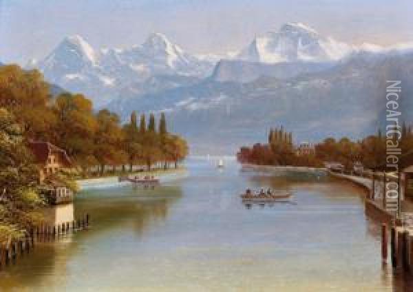 Thun Am Thuner See Mit Eiger Oil Painting - Hubert Sattler