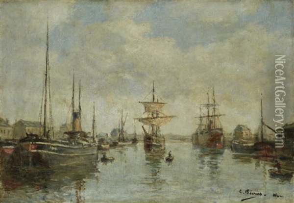Bateaux Dans Le Port Du Havre Oil Painting - Charles Francois Pecrus
