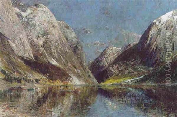 Crossing The Fjord Oil Painting - Adelsteen Normann