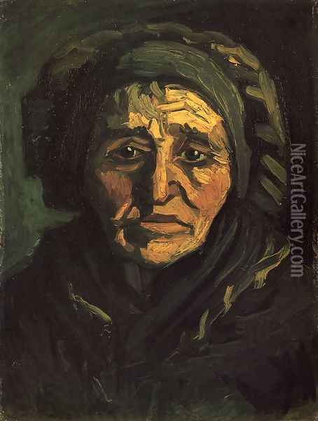 Head of a Peasant Woman with a Greenish Lace Cap Oil Painting - Vincent Van Gogh