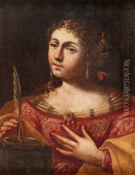Femme A La Plume. Oil Painting - Artemisia Gentileschi