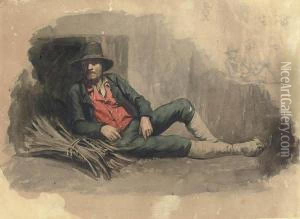 A Labourer Taking A Rest From The Harvest Oil Painting - Giuliano Zasso