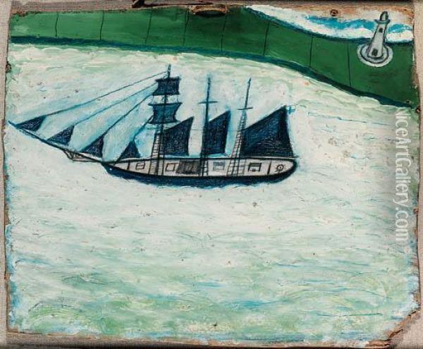 Ship And Lighthouse Oil Painting - Alfred Wallis