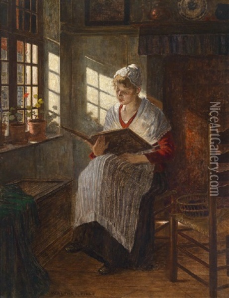 Junge Frau Am Fenster Lesend Oil Painting - Walter Firle