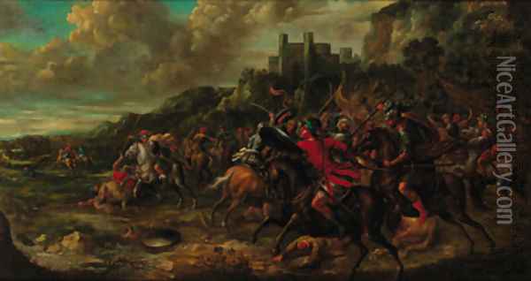 A cavalry engagement Oil Painting - Italian School