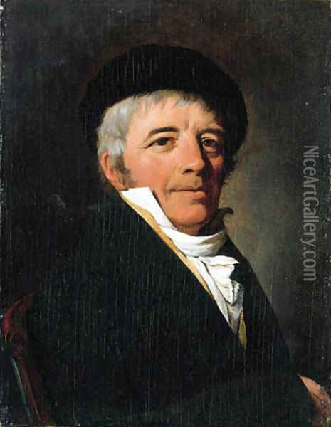 Portrait of a gentleman, small bust-length, in a black jacket and a black beret Oil Painting - Louis Leopold Boilly