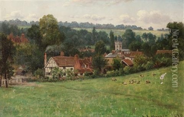 An English Village Oil Painting - Hiram Reynolds Bloomer