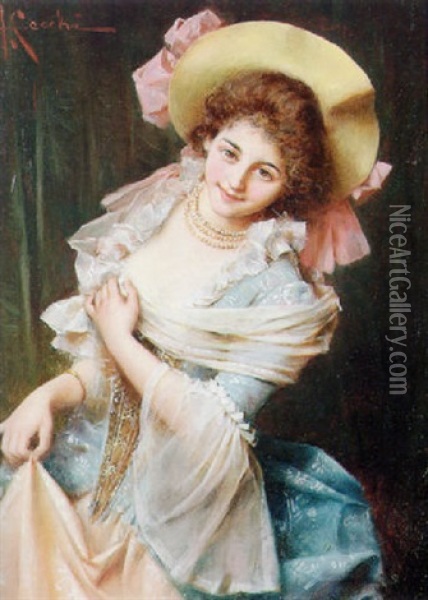 An Italian Beauty Oil Painting - Adriano Cecchi