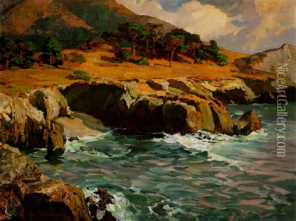 Monterey Coast, Golden Hours Oil Painting - Franz Arthur Bischoff