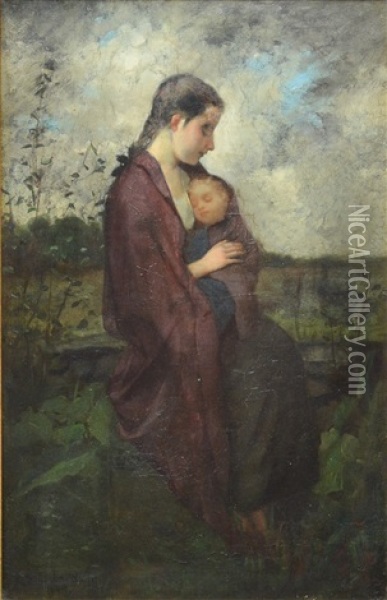 Mother And Child Oil Painting - Ferdinand Schuchardt Jr.