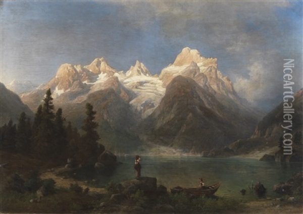 Gebirgslandschaft Mit Gletscher Und Bergsee Oil Painting - Heinrich Steinike