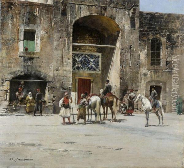 Halte Des Cavaliers En Turquie Oil Painting - Victor Pierre Huguet