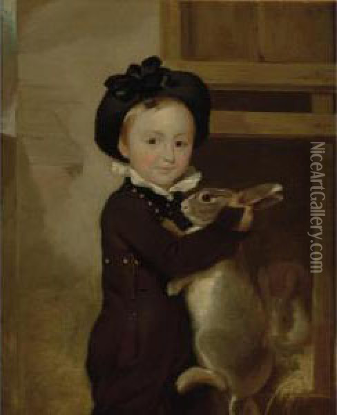 Master Thomas Ethridge With A Rabbit Oil Painting - George Henry Harlow