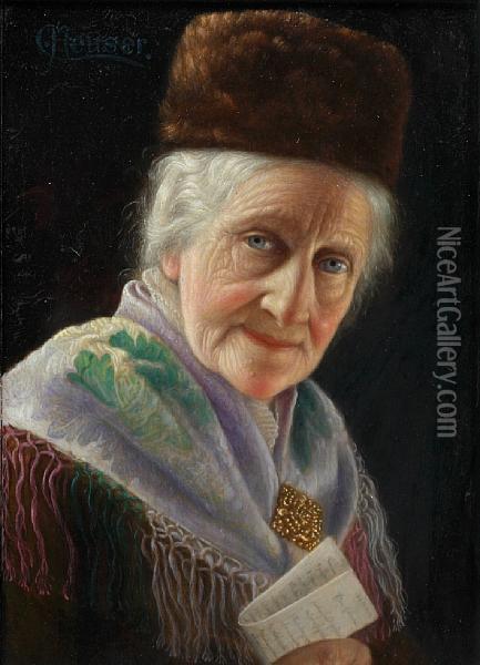 Portrait Of An Old Lady, With Fur Hat Oil Painting - Carl Heuser